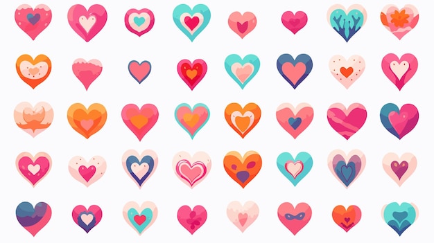 Colorful Heart Icons Set for Love and Romance Concepts