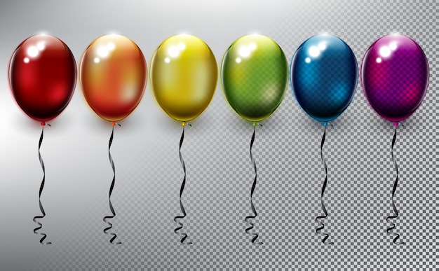 Colorful helium balloons collection. Inflatable air flying balloons. Isolated on the white surface.