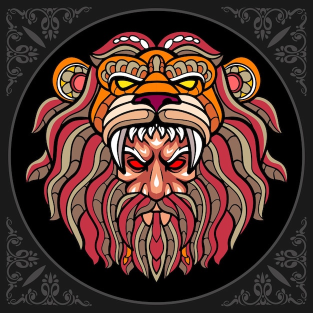 Colorful hercules head zentangle arts isolated on black background