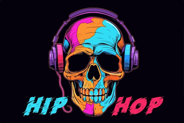 Colorful HipHop Skull vector illustration