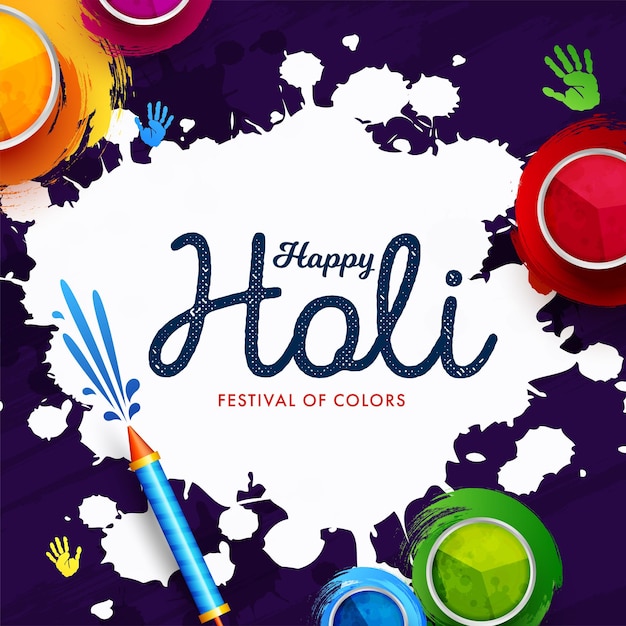 Colorful Holi Festival Design with dry colors and water gun