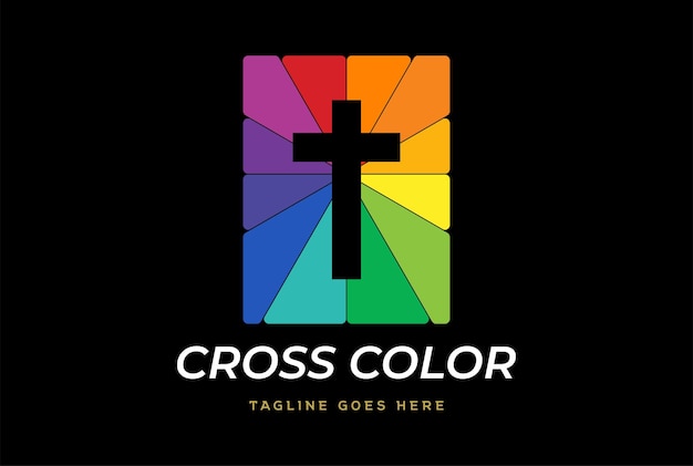 Colorful Holy Jesus Cross Christian Catholic Bible Logo Design