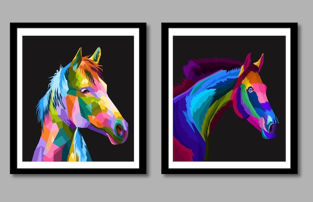 colorful horse head with abstract modern geometric pop art