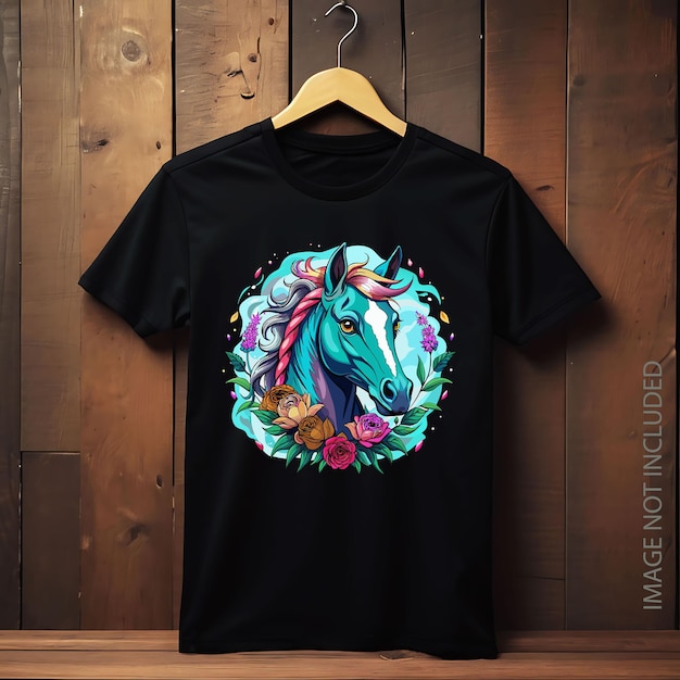 colorful horse wearing sunglasses vector style t shirt design