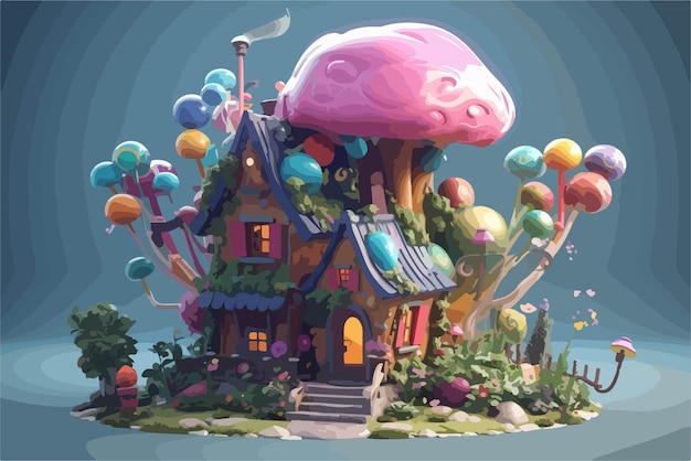 Vector a colorful house with a mushroom on top