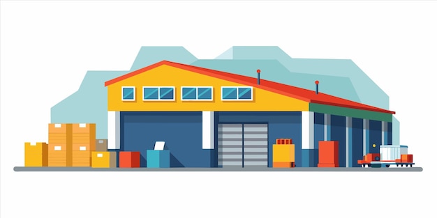 a colorful house with a yellow roof and a garage door