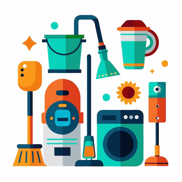 Vector colorful household cleaning items in a flat design style