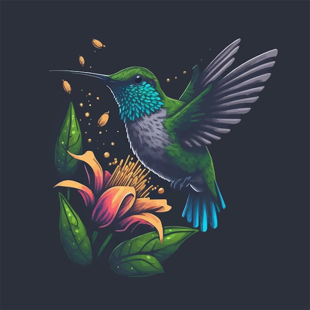 Colorful Hummingbird Flying Over the Flower Logo Illustration Mascot