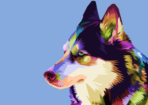 Colorful husky dog on pop art style.