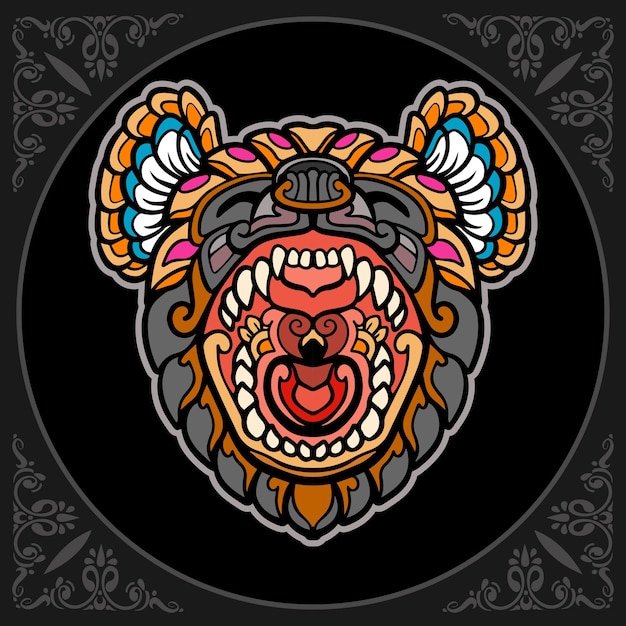 Colorful hyena head mandala arts isolated on black background