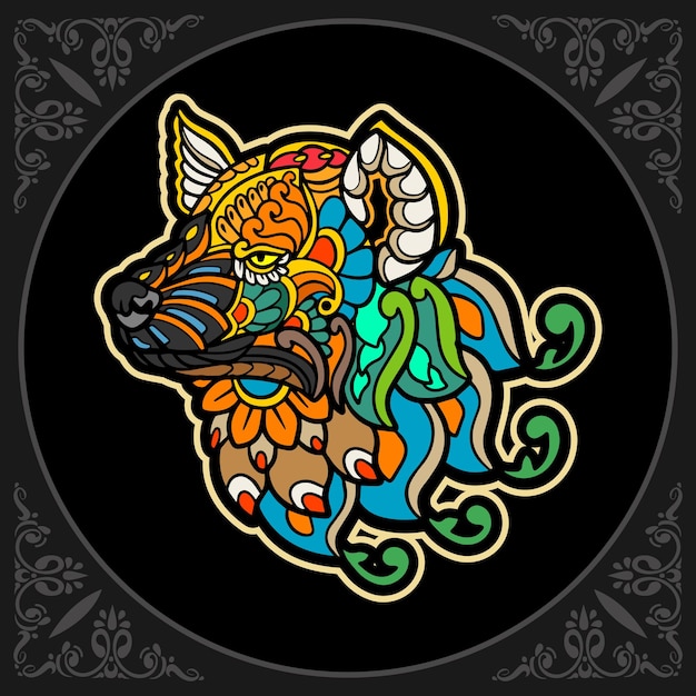 Colorful hyena head mandala arts isolated on black background