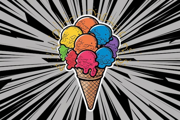 a colorful ice cream cone with the word ice cream on it