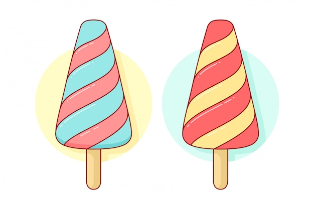 colorful ice cream popsicle different pastel color in line graphic