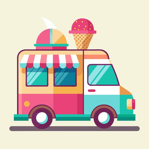 a colorful ice cream van with a cone on top