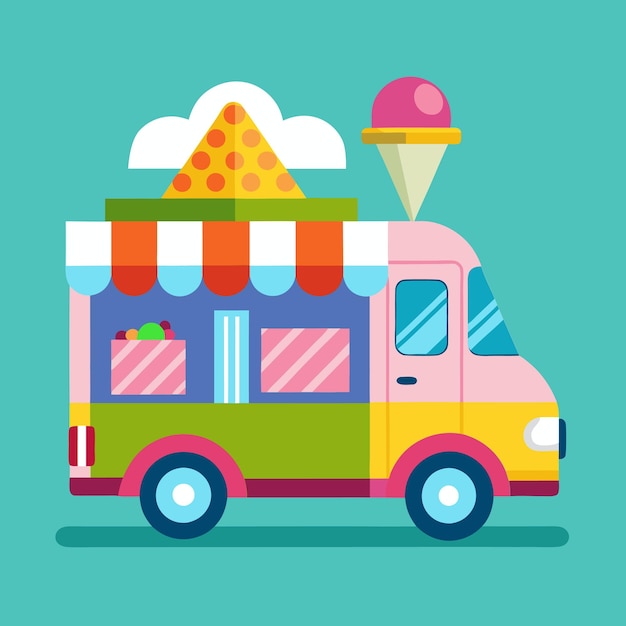 a colorful ice cream van with a pyramid on the top