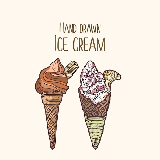 colorful ice illustration with hand drawn ice cream