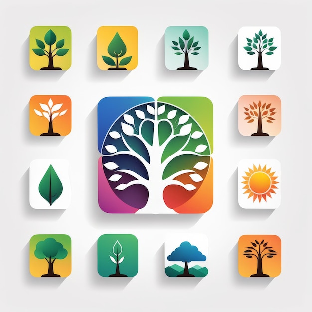 a colorful icon with trees and plants on it