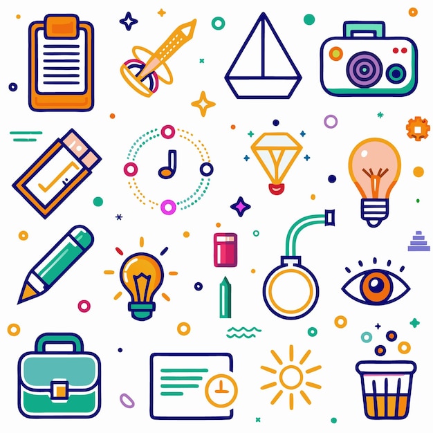 Colorful icons and symbols set with various shapes and designs