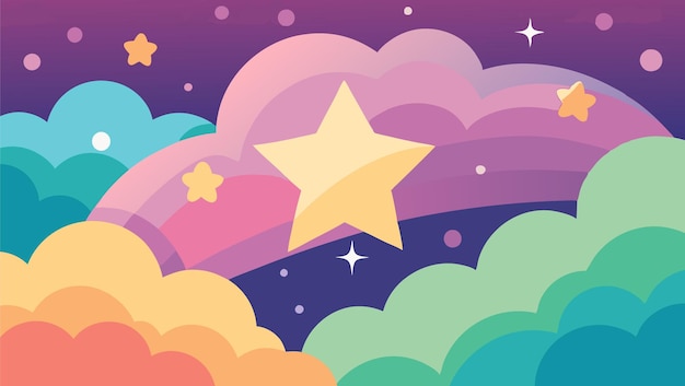 Colorful illustration background with sparkling stars and fluffy clouds vector