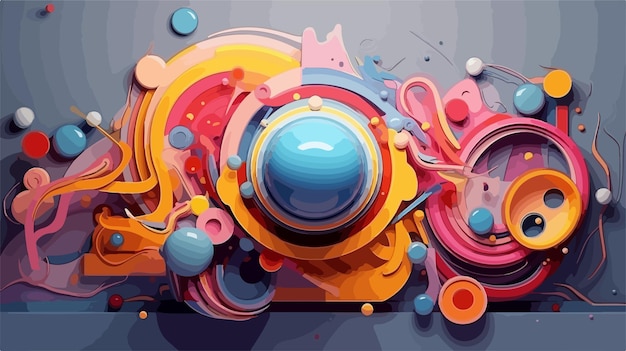 a colorful illustration of a blue ball and orange circles