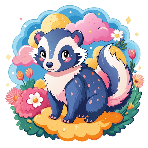 Colorful illustration of Brave Honey Badger with clouds