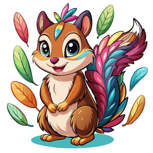 Colorful illustration of Charming Chipmunk with feathers