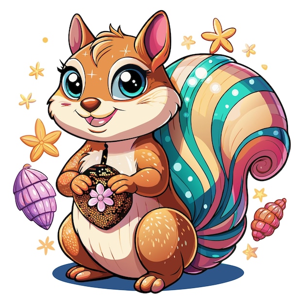 Colorful illustration of Charming Chipmunk with seashells