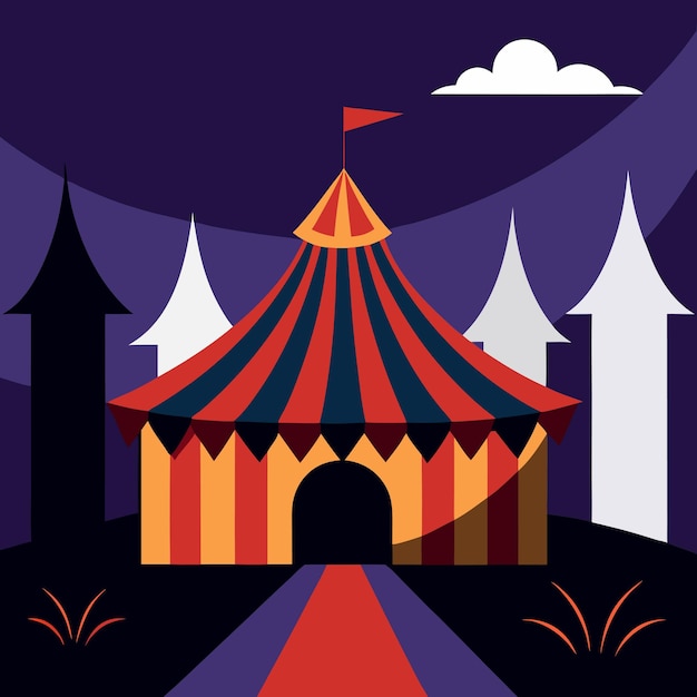 Vector a colorful illustration of a circus tent with a castle on the top