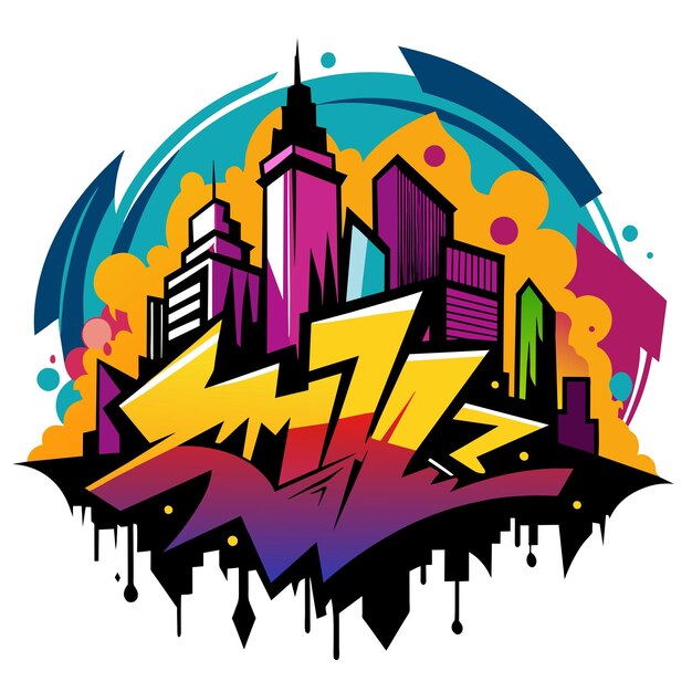 Vector a colorful illustration of a city skyline with a colorful background