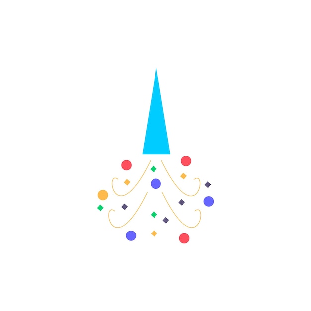 A colorful illustration of a cone with a blue tip and a white background.