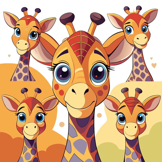 Vector a colorful illustration of cute cartoon giraffes with big eyes