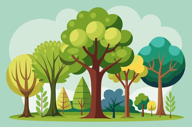 A Colorful Illustration of a Forest with Various Trees