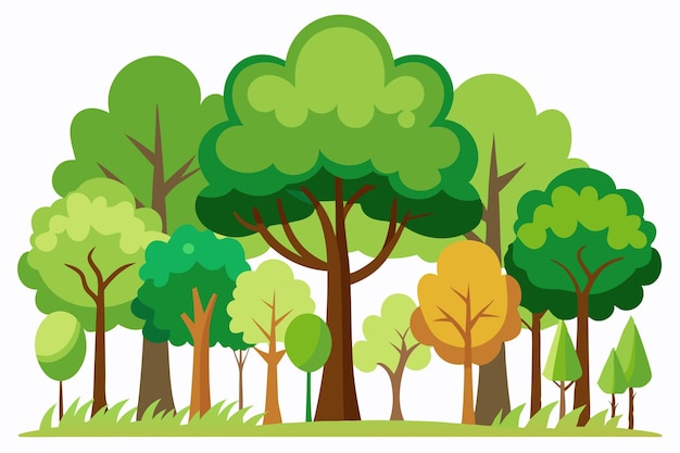 A Colorful Illustration of a Forest with Various Trees