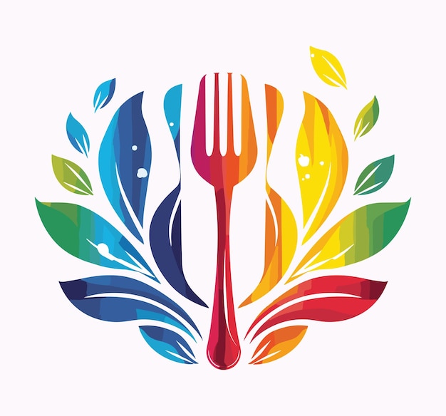 a colorful illustration of a fork with a colorful design in the middle