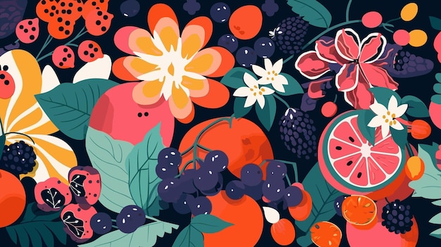 A colorful illustration of fruits and berries.