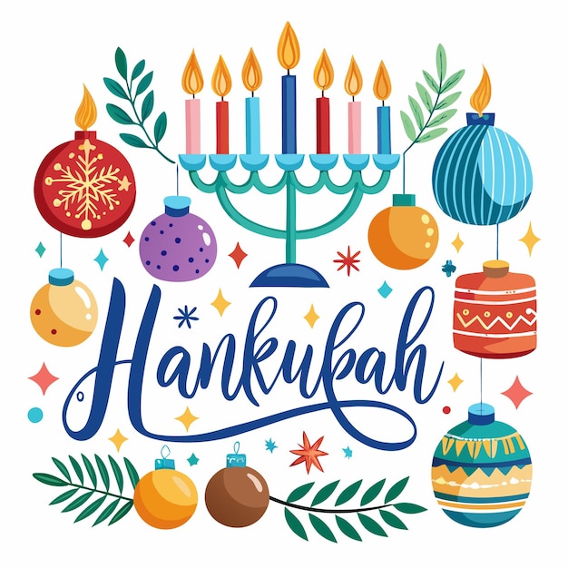 Vector colorful illustration of hanukkah menorah with ornaments