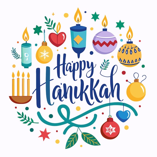 Vector colorful illustration of happy hanukkah celebration with candles ornaments and stars