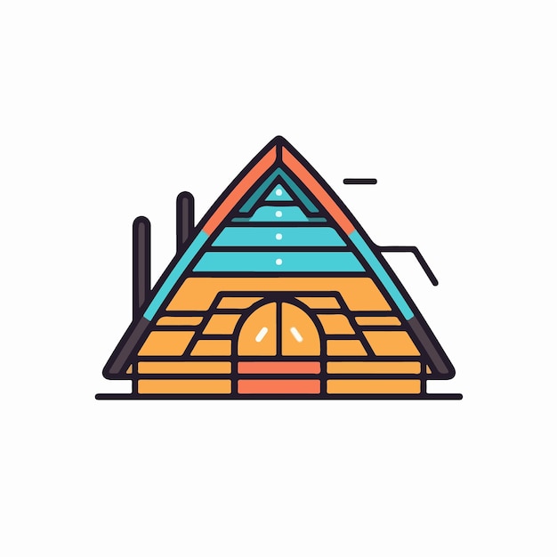 A colorful illustration of a house with a roof made of triangles.