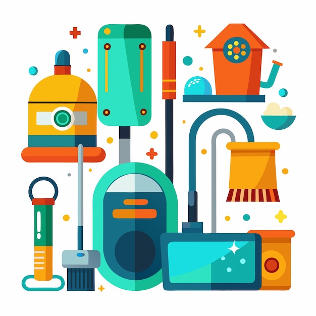 Vector colorful illustration of household cleaning equipment