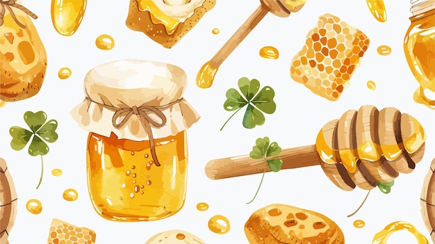 Vector a colorful illustration of a jar of honey and a variety of butter