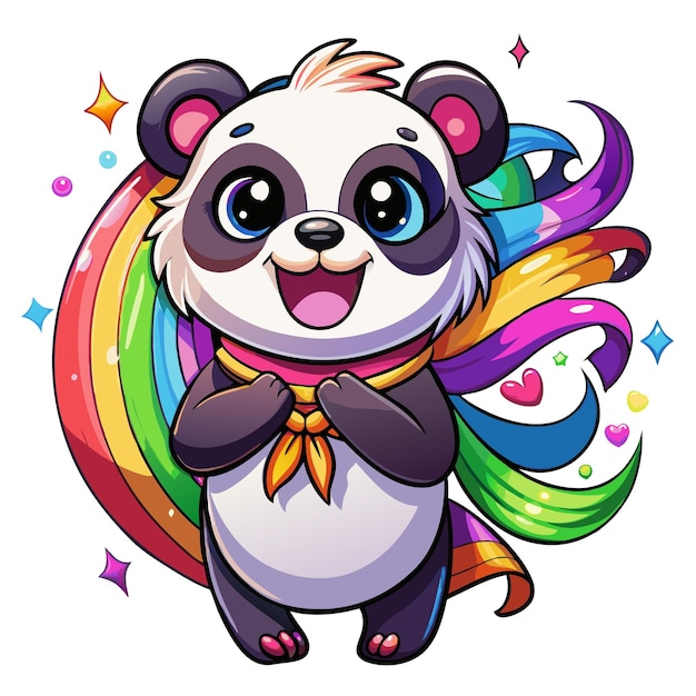 Colorful illustration of Joyful Panda with rainbow