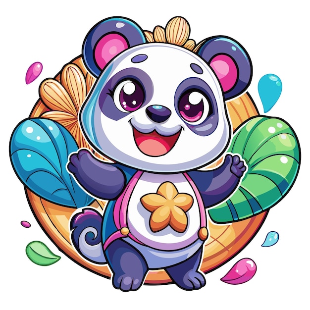 Colorful illustration of Joyful Panda with seashells