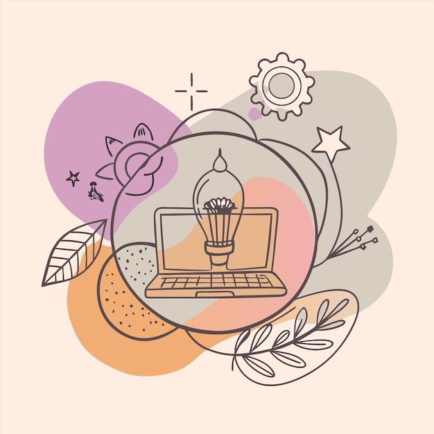 a colorful illustration of a laptop with a light on the top