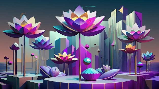 a colorful illustration of a lotus flower with a lotus flower in the middle