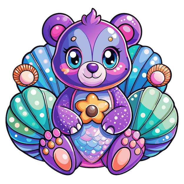 Colorful illustration of Loving Teddy Bear with seashells