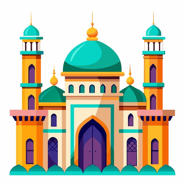 Vector a colorful illustration of a mosque with a blue dome on the top