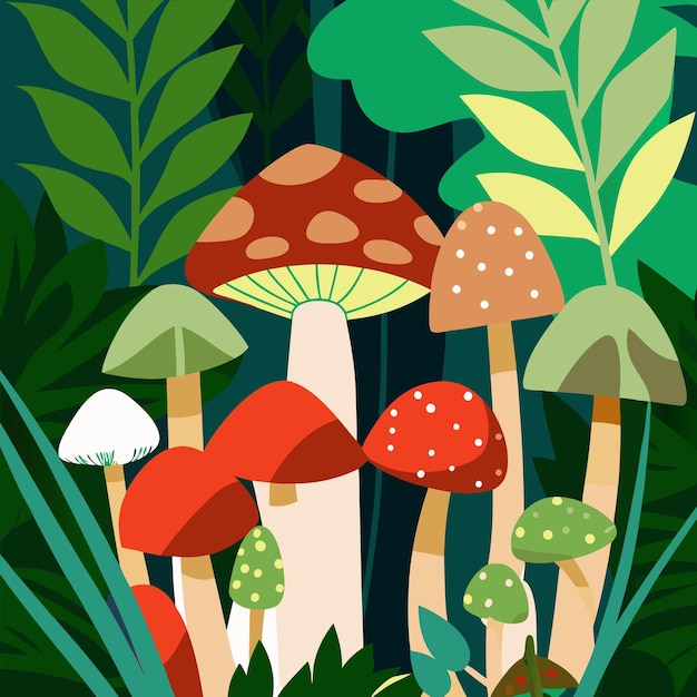 Vector a colorful illustration of mushrooms and other mushrooms