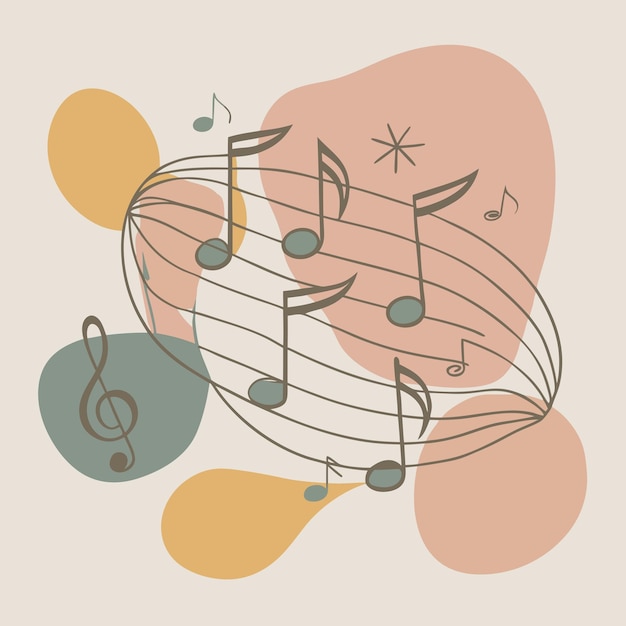 Vector a colorful illustration of a musical theme with music notes and a musical note