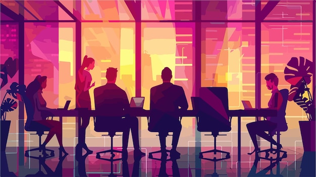 Vector a colorful illustration of people working in a meeting room