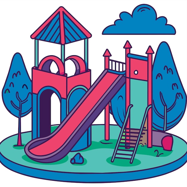 Vector a colorful illustration of a playground with a red slide and a red slide